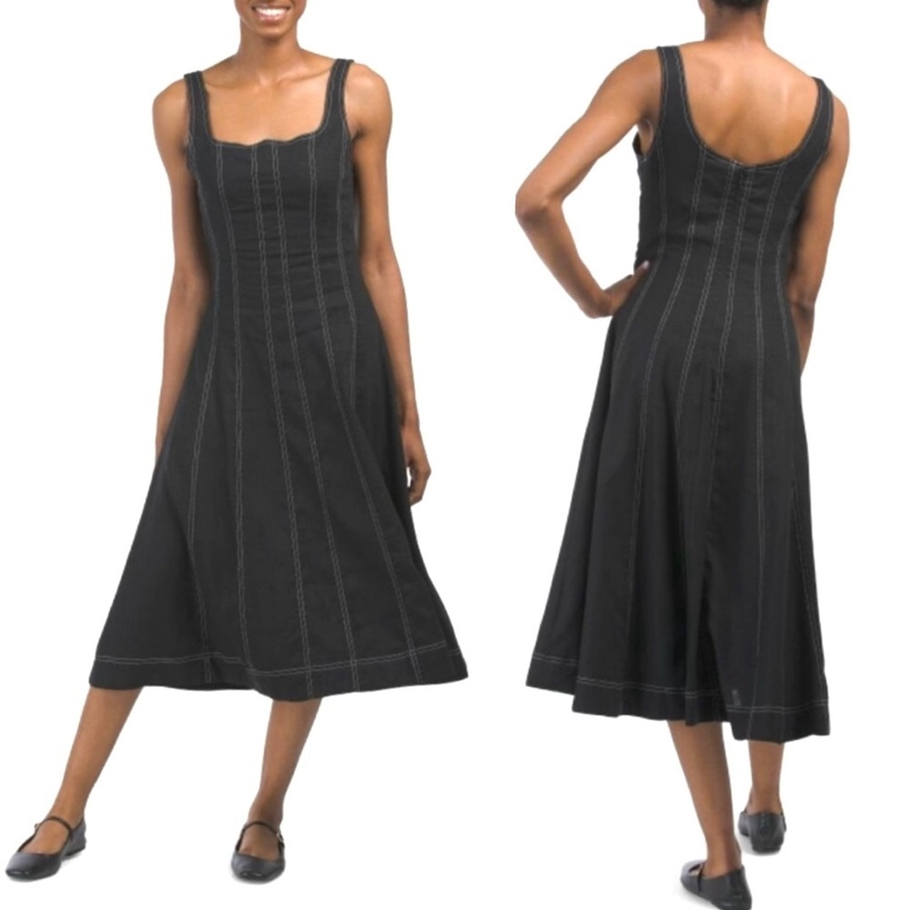Christian Lacroix Linen Square Neckline Sleeveless A-line Midi Length Dress NEW